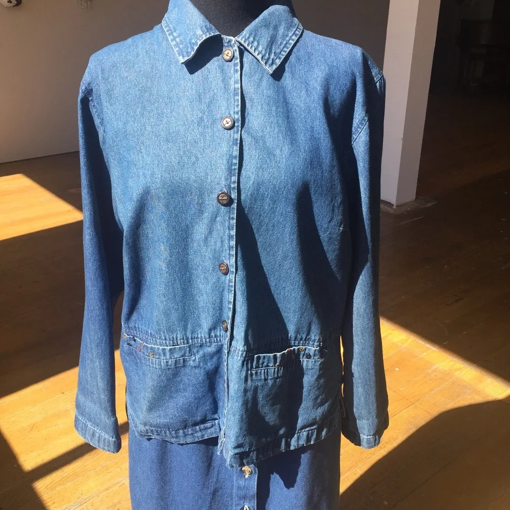 Denim button down with patchwork and beading - Picture 2 of 9